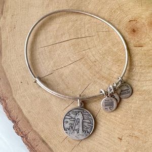 Alex and Ani Lighthouse Beach Ocean Silver Charm Bangle Bracelet